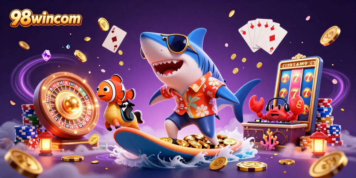 Engage in winning strategies with 98wincom's vibrant casino-themed illustration.