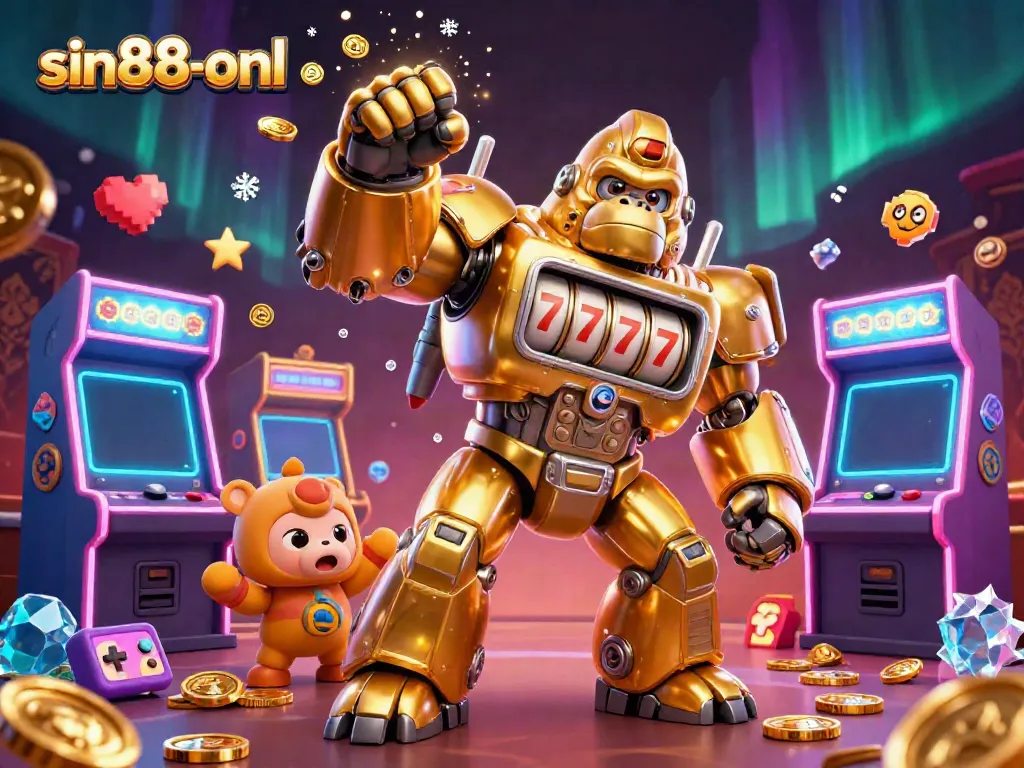 Experience the thrill of sin88-onl with a golden gorilla mech smashing jackpots and winning coins.