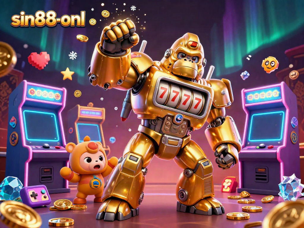 Experience the thrill of sin88-onl with a golden gorilla mech smashing jackpots and winning coins.