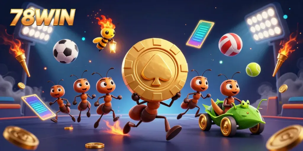 Engage with the thrilling heist scene featuring ants and sports elements at 78WIN!
