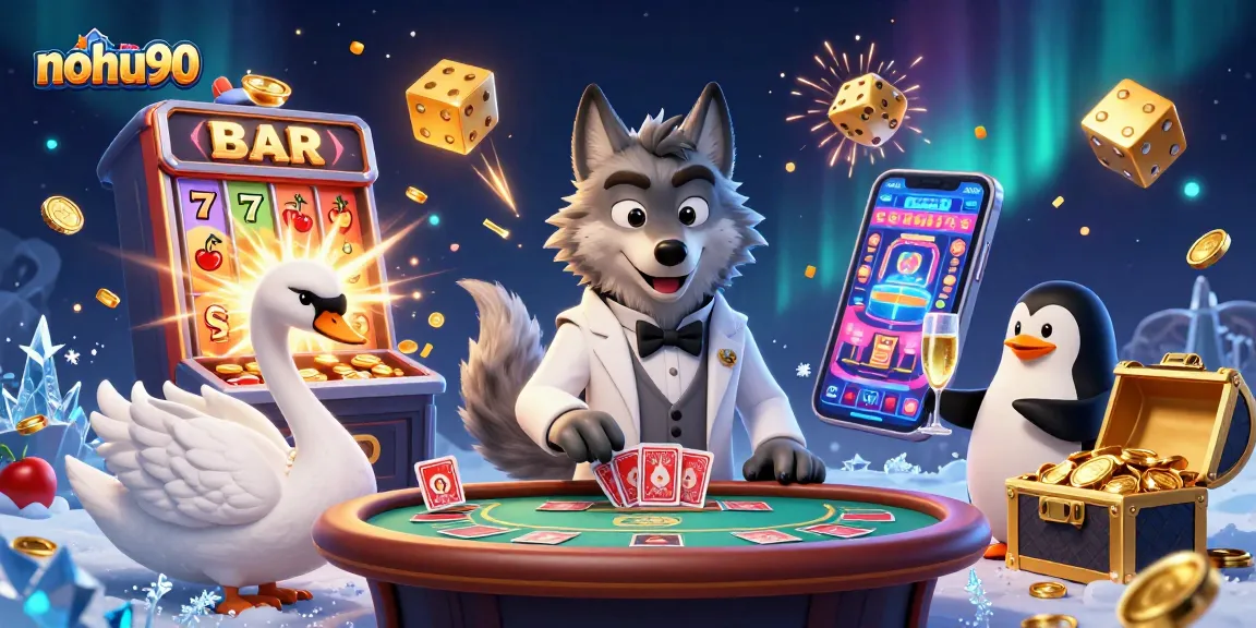 Play nohu90 slots and engage with dynamic casino characters in an exciting gambling scene.