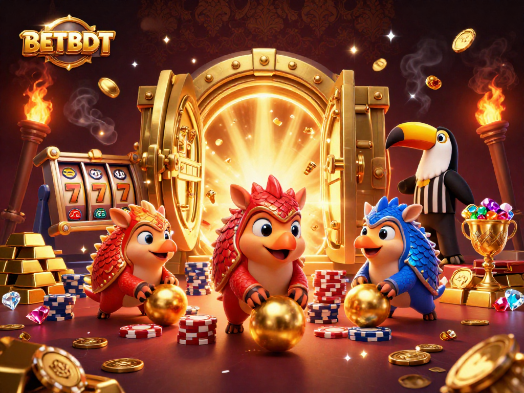 BETBDT highlights vibrant gaming action featuring rival pangolins and dynamic casino elements.