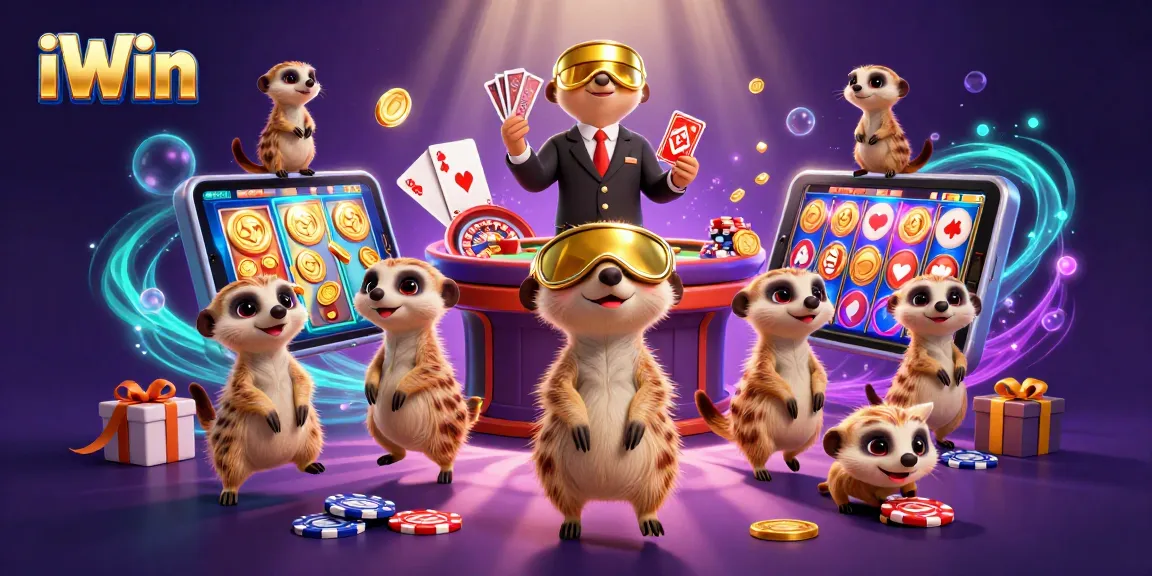 iWin captures thrilling casino action with meerkats managing an exciting gaming scene.