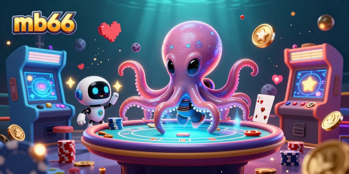 Experience thrilling poker strategies at mb66 with a vibrant 3D casino illustration of an alien octopus!