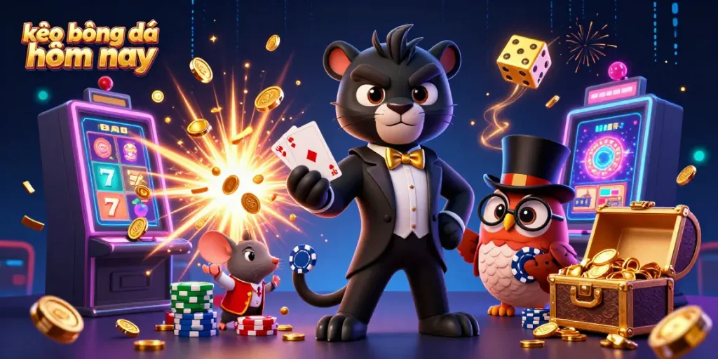 Experience thrilling games with kèo bóng đá hôm nay featuring a stylish panther dealer, an owl with chips, and a lucky mouse.