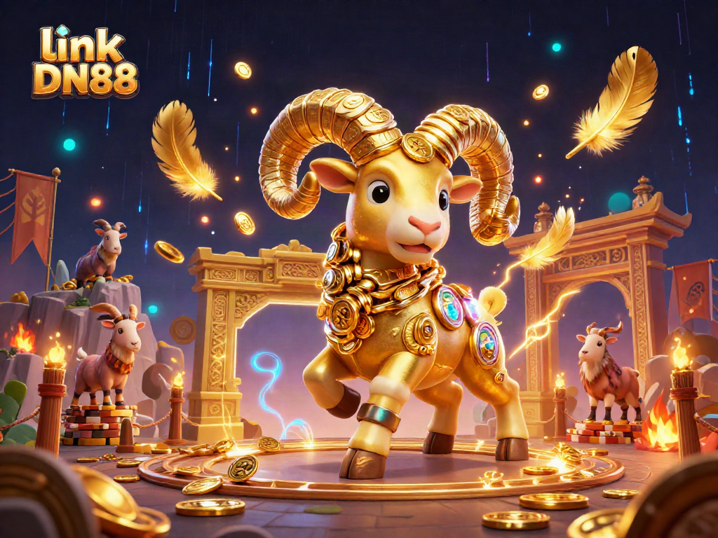 Experience action and excitement with link DN88 in this dynamic casino illustration featuring golden elements and vibrant colors.