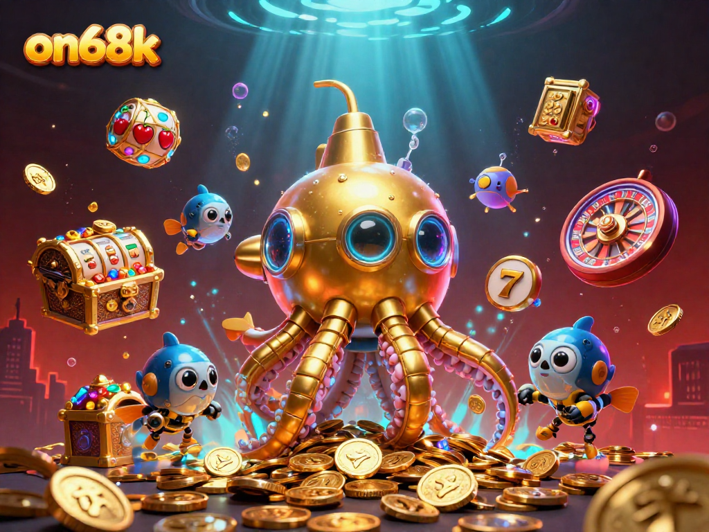 Play games like slots at on68k with a vibrant underwater casino theme, showcasing rich visuals and elements.