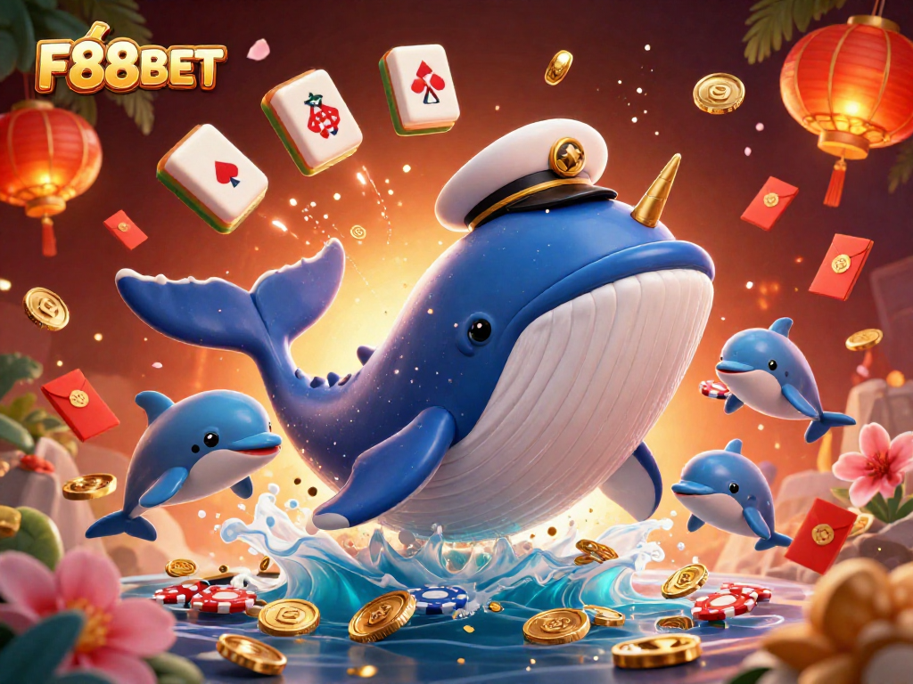 Experience thrilling wins at F88BET while enjoying a vibrant 3D casino scene filled with treasures.