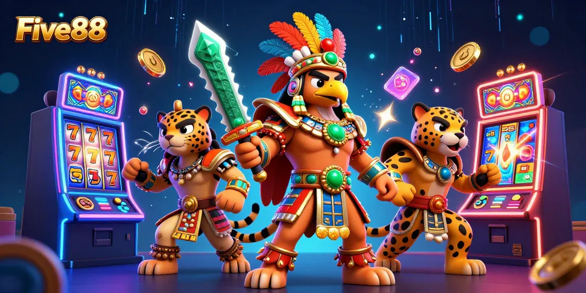 Experience the thrilling adventures at Five88 with dynamic characters and colorful slot machines.