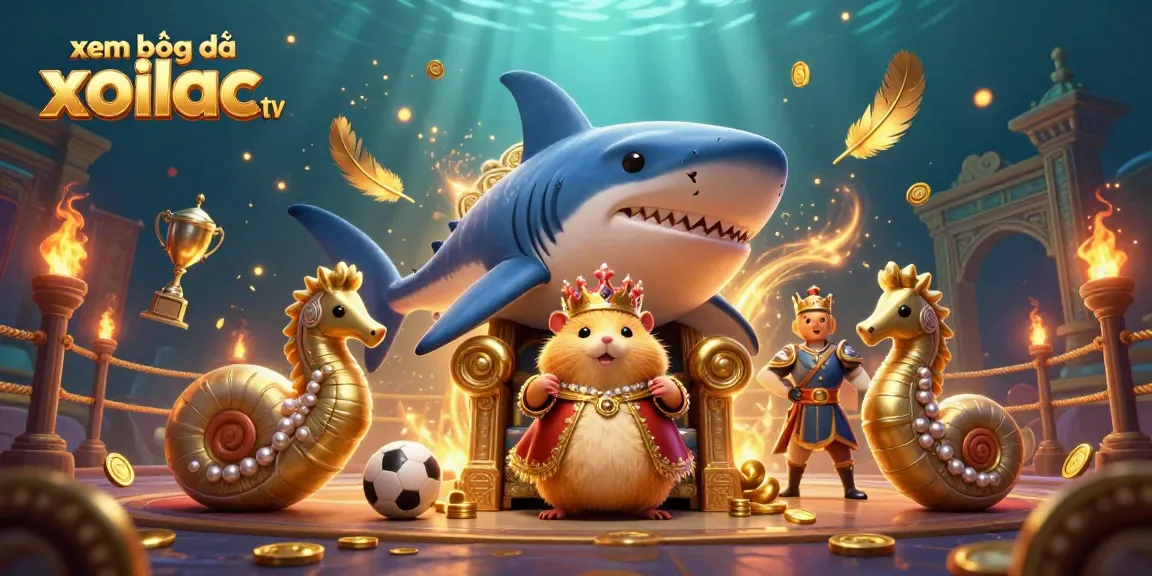Experience xem bóng đá xoilac tv with a vibrant underwater betting scene featuring a fierce golden hamster king.