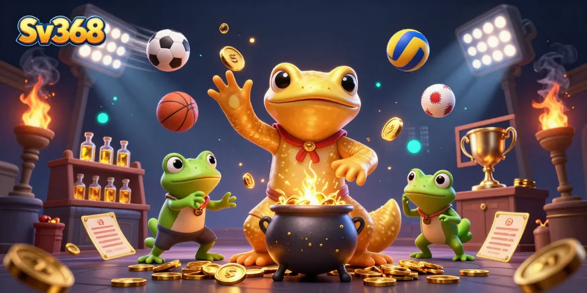 Sv368 showcases a vibrant online casino scene with golden elements, capturing the excitement of gambling action.