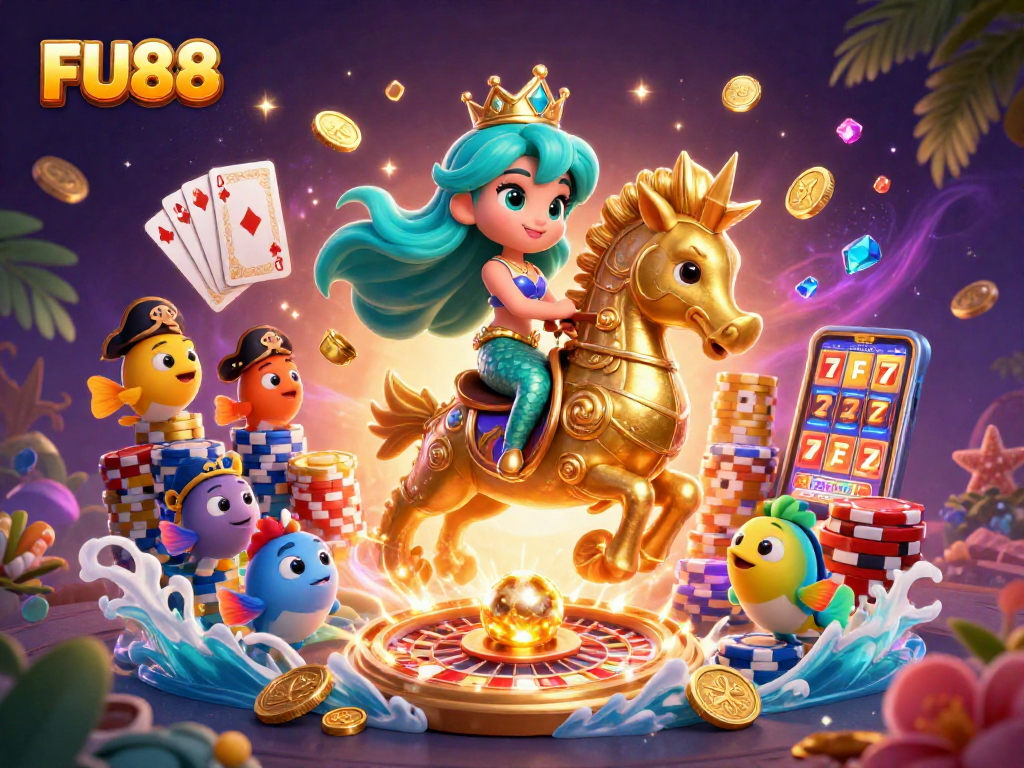 Experience thrilling gameplay at FU88 with vibrant characters and casino elements in a magical underwater scene.
