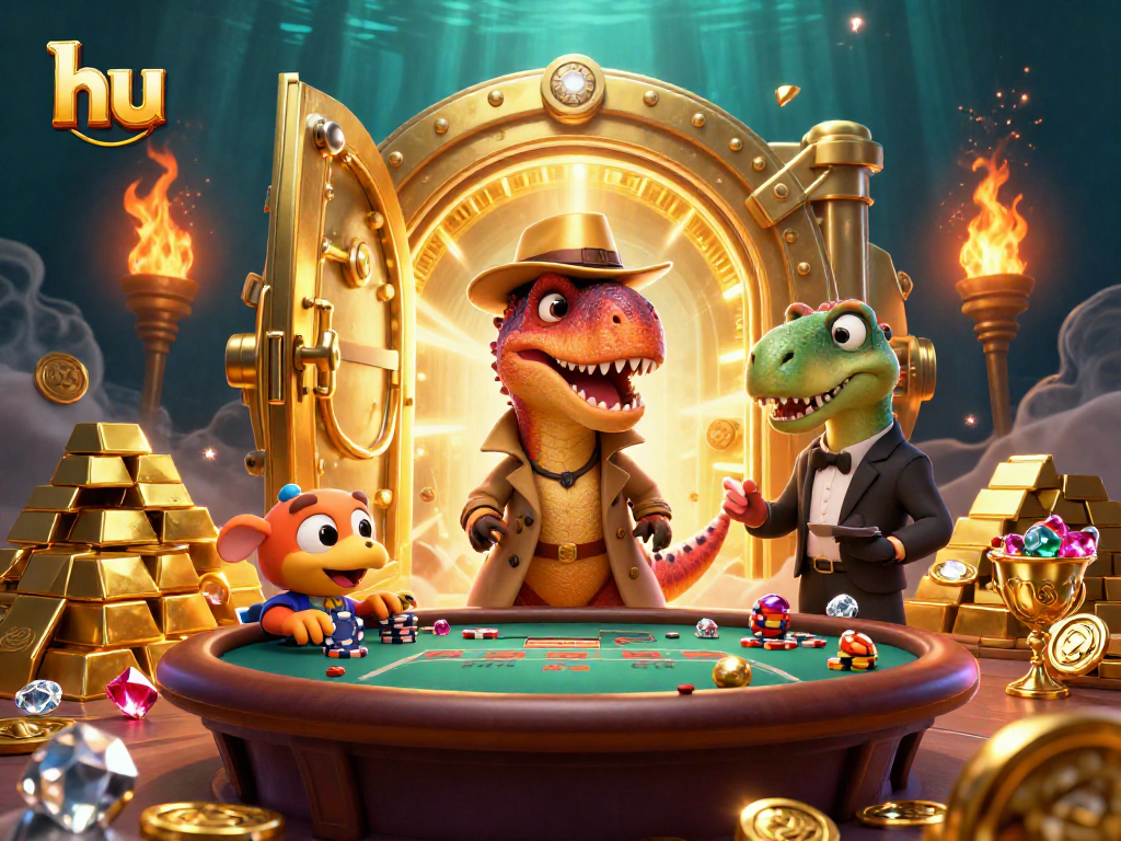 Engage in hu's exciting blackjack showdown featuring a velociraptor card counter at the table.