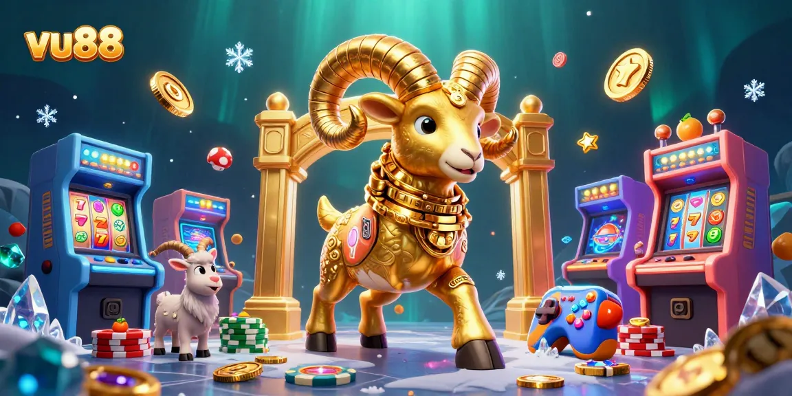 Engage with innovative gaming strategies at vu88's vibrant casino scene featuring a golden ram.