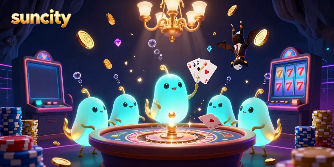 Experience exciting gameplay at Suncity with lively glowworms illuminating the vibrant casino scene.