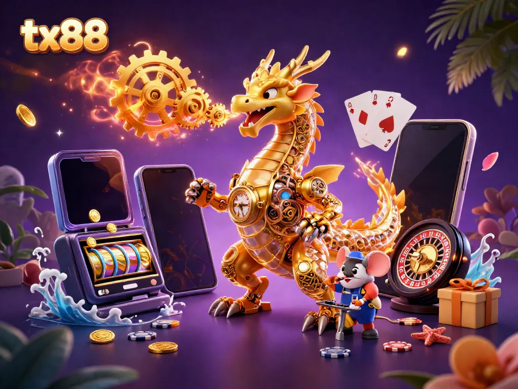 Experience exciting gameplay at tx88 with a golden dragon and dynamic casino elements!