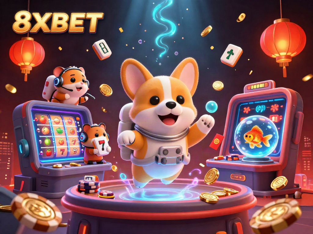 Experience thrilling action in this 8XBET casino scene with vibrant characters and exciting game elements.