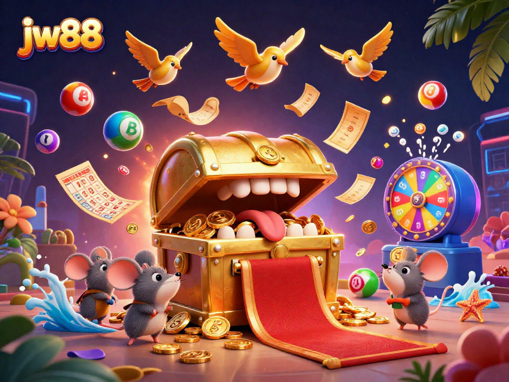Engage in thrilling gameplay at jw88 with vibrant casino elements in a dynamic 3D scene.