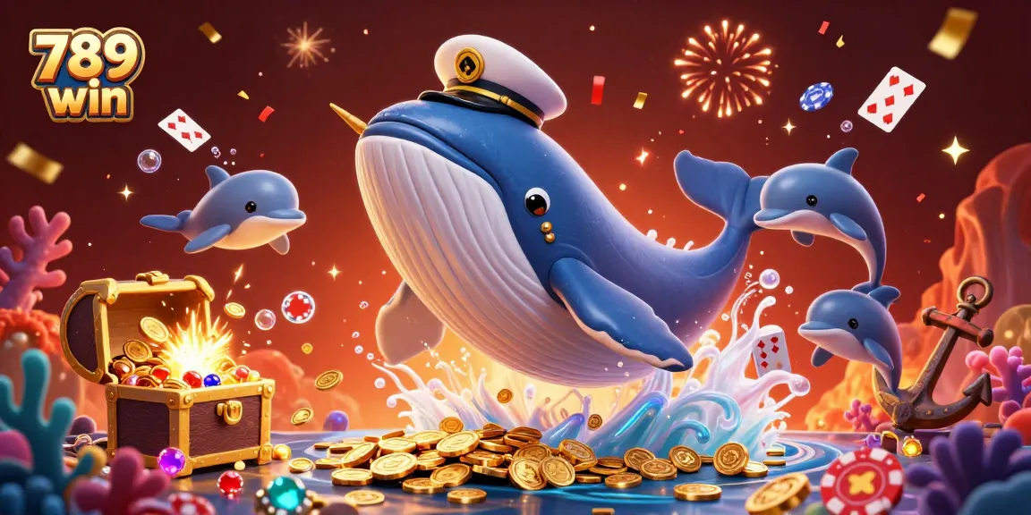 Experience the thrill of 789 win with an engaging underwater scene featuring a whale, narwhal, and dolphins.