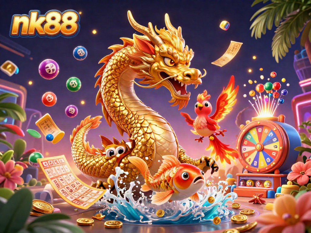 Experience thrilling gameplay with nk88's vibrant 3D casino scene featuring dynamic lottery elements.