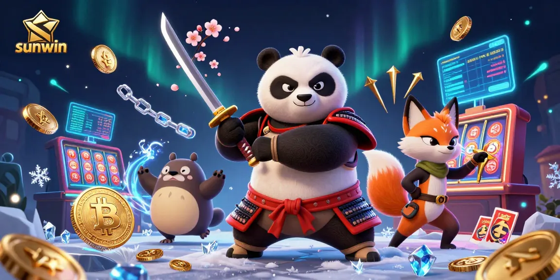 Engage in thrilling casino action with Sunwin's dynamic 3D scene featuring vibrant characters and gaming elements.