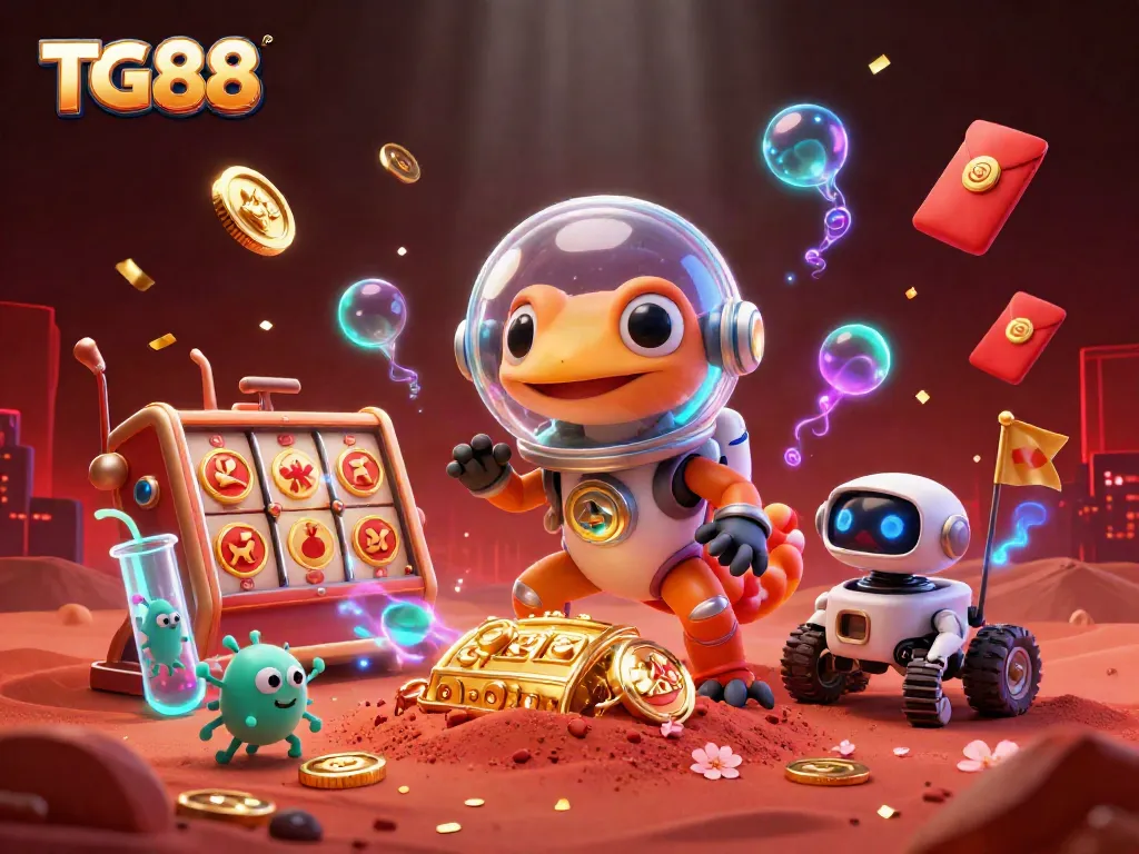 Experience the excitement of TG88 with a Martian gecko and casino treasures on Mars.