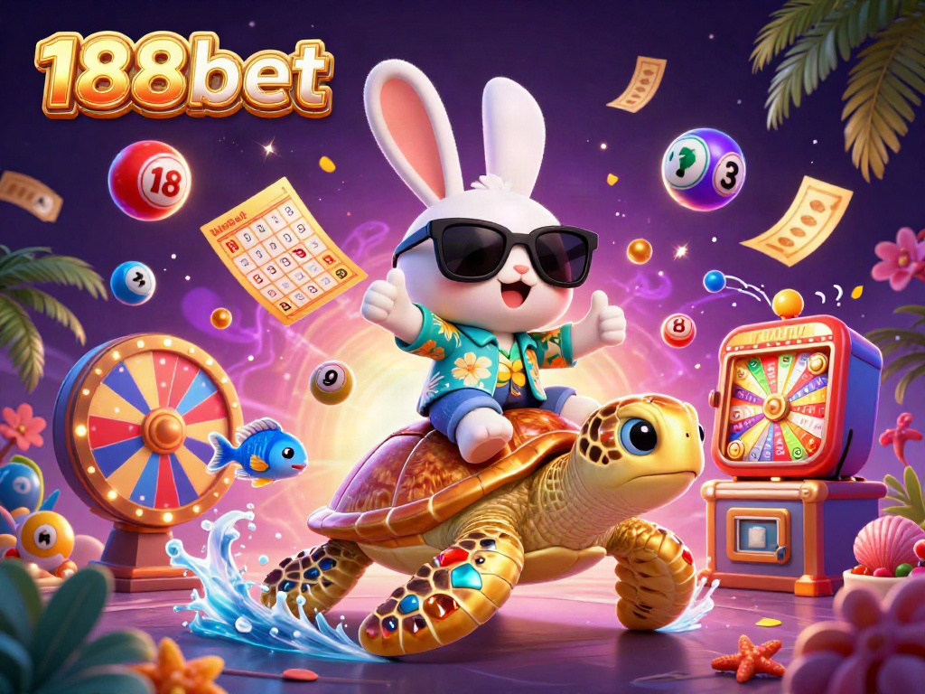 Experience vibrant gaming moments with 188bet's enchanting rabbit and turtle illustration.