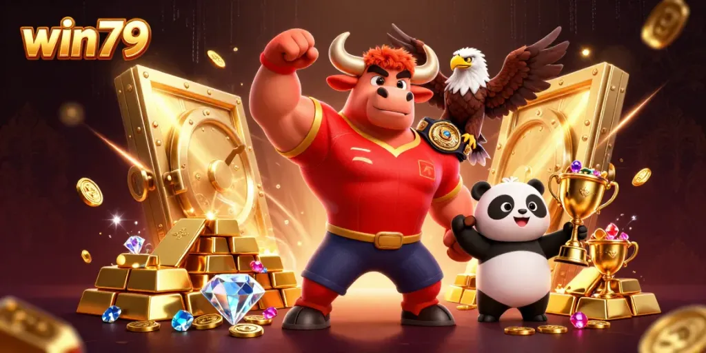 Experience win79 fun in our vibrant casino scene with mascots and riches.