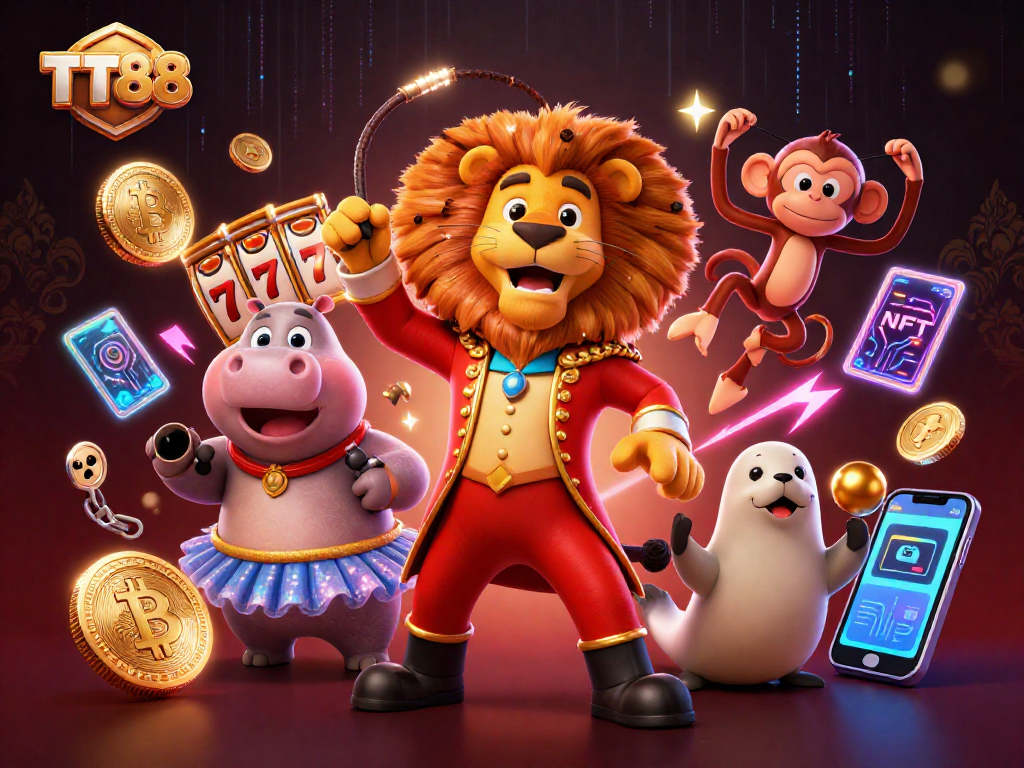 Engage in exciting gameplay at TT88 with vibrant 3D casino characters and slot elements.