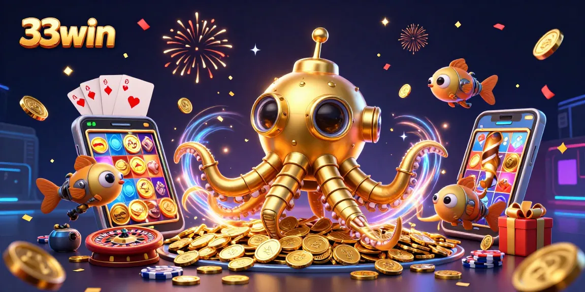 Play slots and win at 33win, where a kraken submarine explores a sea of coins.