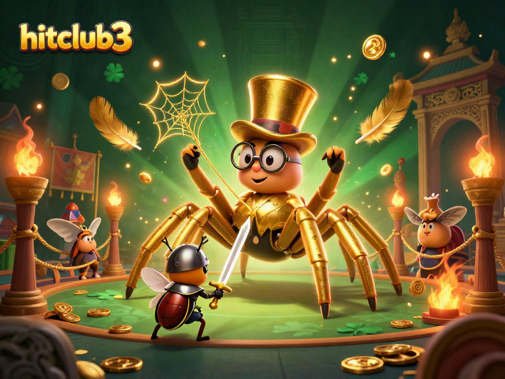 Experience thrilling gameplay at hitclub3 with a vibrant scene featuring a golden tarantula and beetle knight.