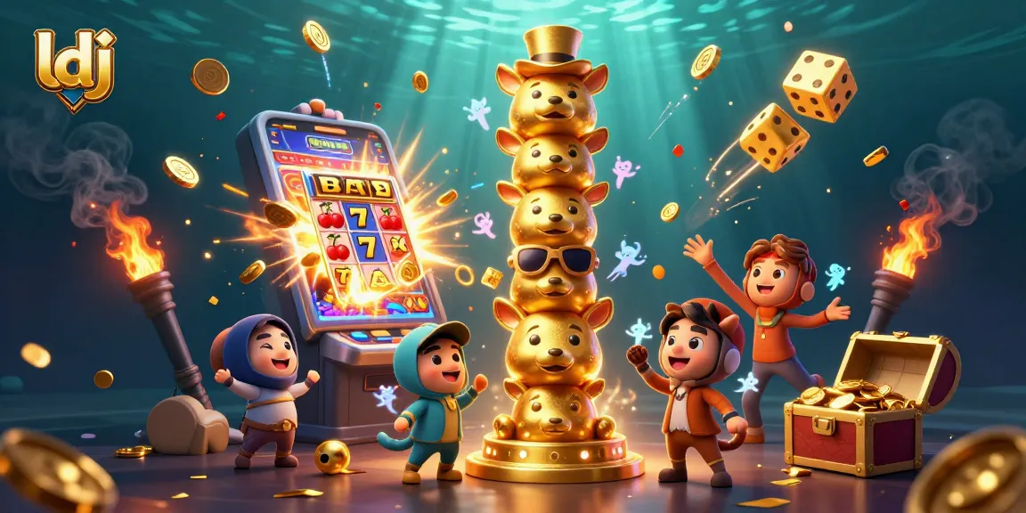 Experience excitement with ldj's vibrant casino illustration featuring a golden totem pole and slot machine.