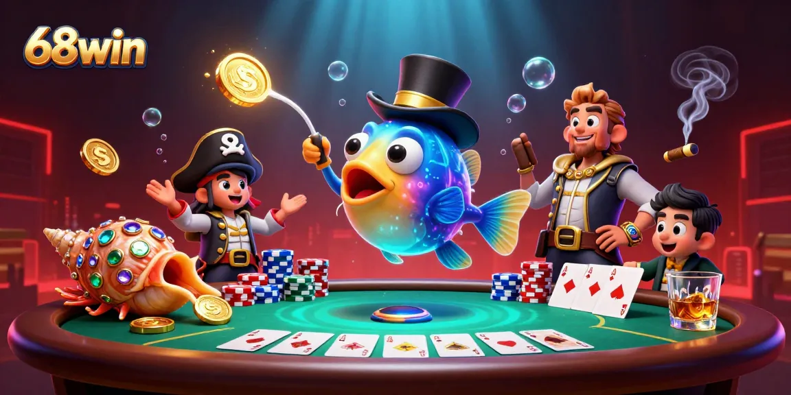 Experience thrilling gameplay at 68win with a vibrant underwater casino scene, featuring unique sea characters.