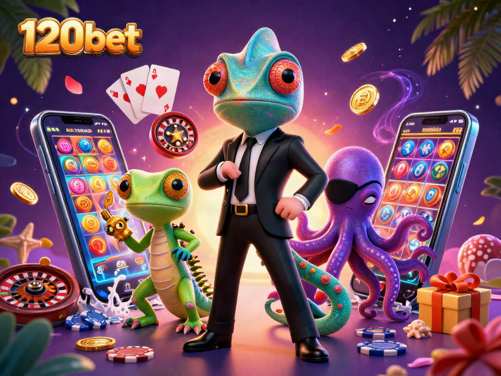Experience 120bet with vibrant 3D gaming characters and dynamic casino elements.