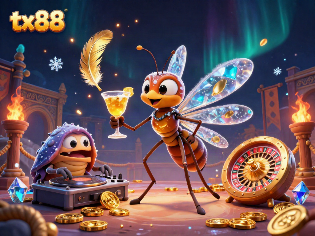 Engage in thrilling gaming experiences at tx88 with a vibrant casino scene filled with dynamic characters.