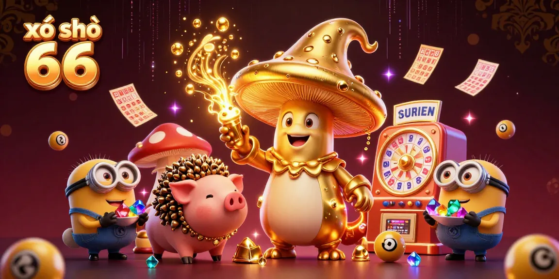 xổ số 66 engaging players through a whimsical lottery-themed scene with magical characters and sparkling elements.