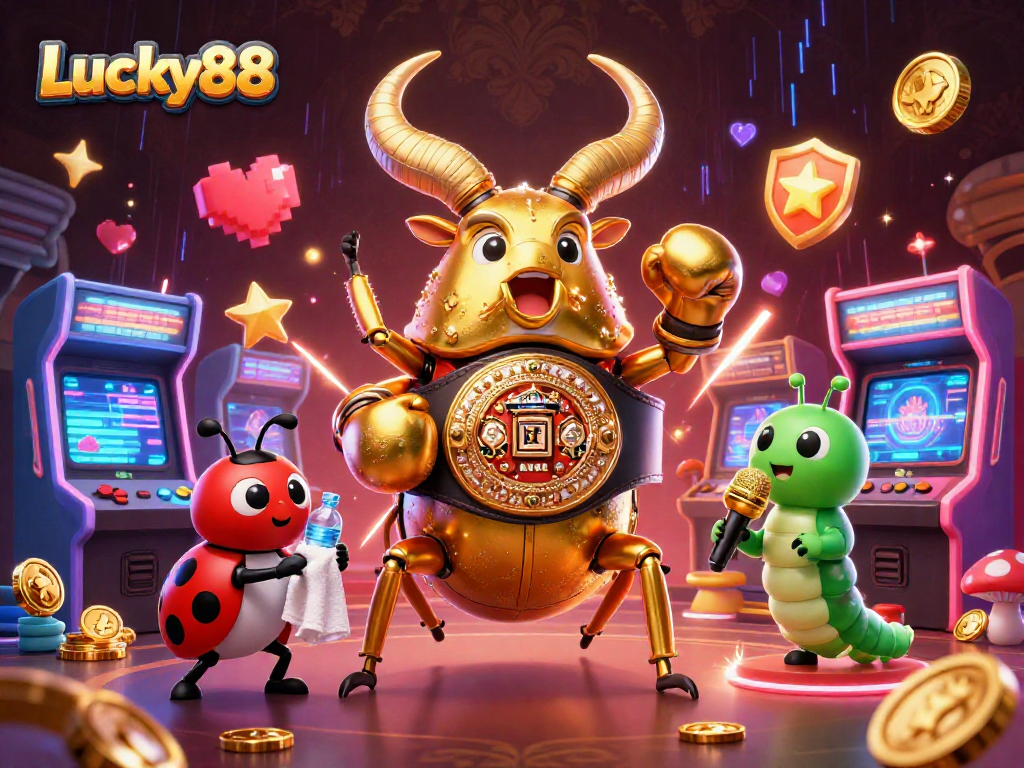 Engage in gambling thrills with Lucky88's vibrant illustration featuring iconic characters in a dynamic casino scene.