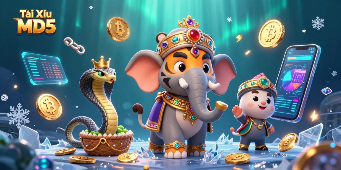 Place bets with Tài Xỉu MD5 while surrounded by vibrant digital coins and gaming elements.