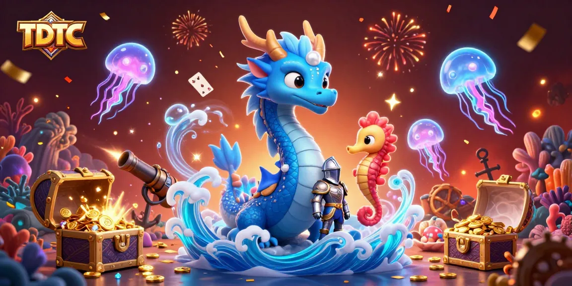 Experience winning thrills with TDTC in this vibrant 3D casino underwater illustration.