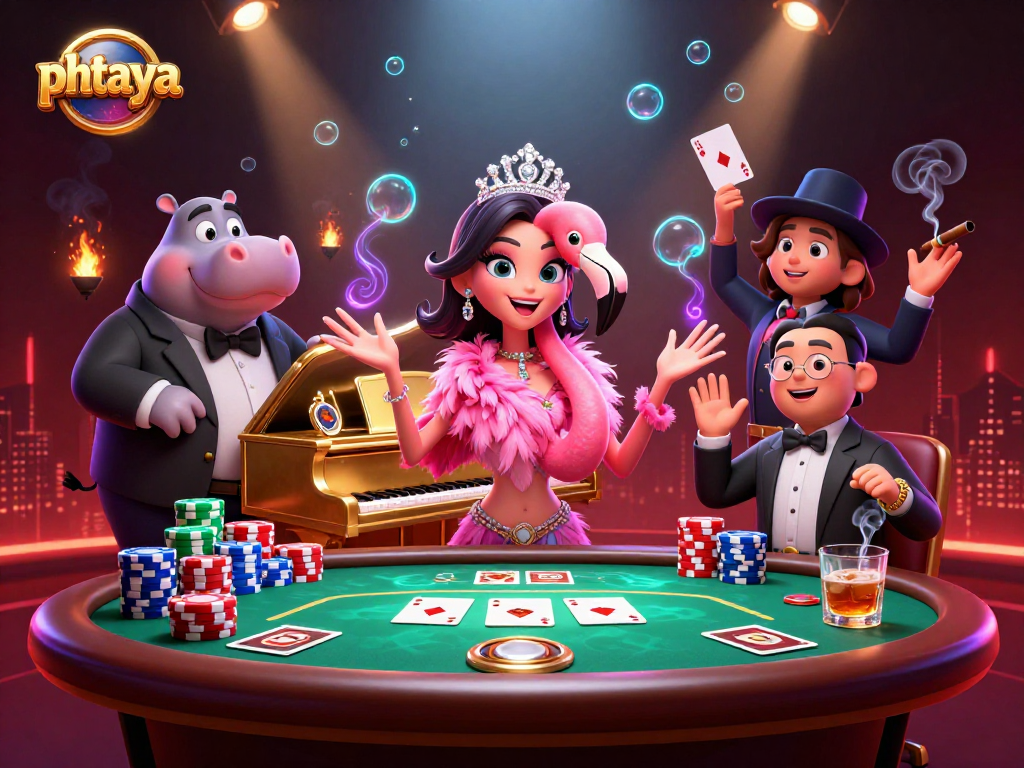 Experience the thrill of phtaya with vibrant casino scenes featuring playful characters and dynamic gaming elements.