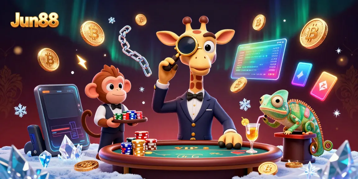 Experience vibrant gameplay at Jun88 with a high-roller giraffe, monkey valet, and chameleon bartender.