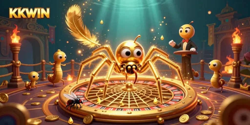 Experience the thrill of KKWIN with a roulette web scene featuring colorful characters and dynamic betting action.
