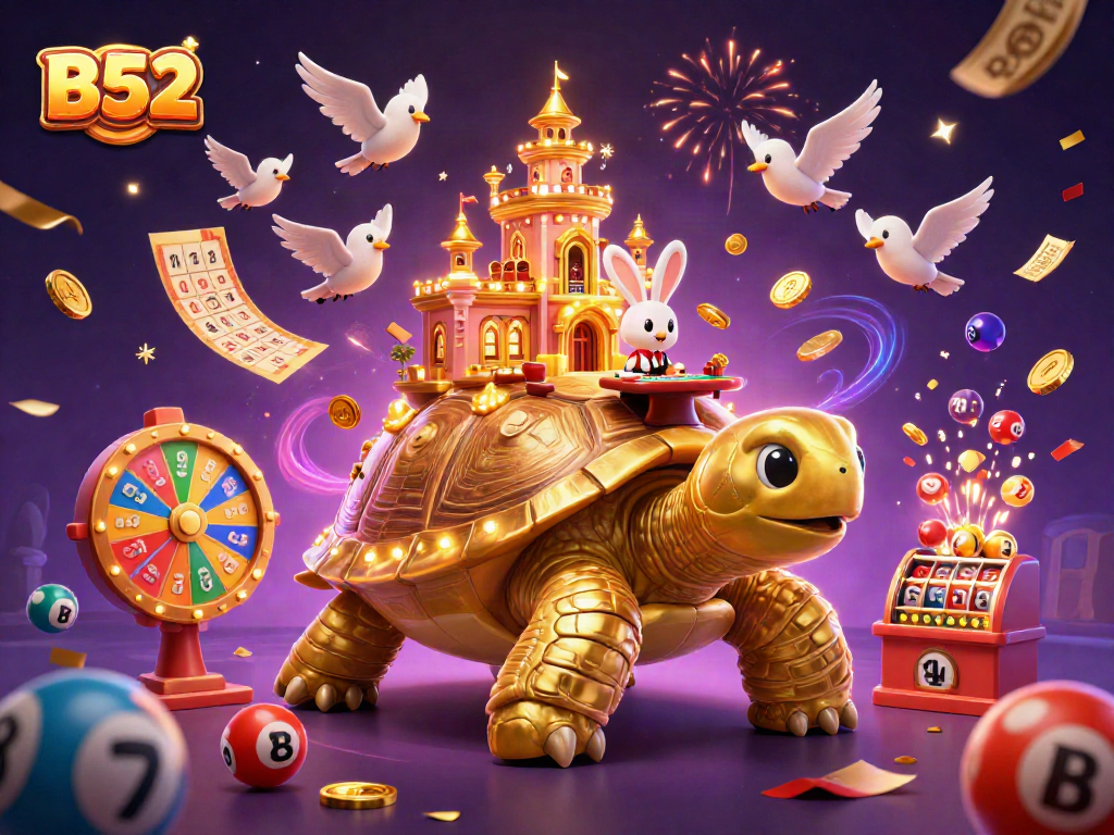 Experience B52's vibrant casino atmosphere with flying golden coins and thrilling games.