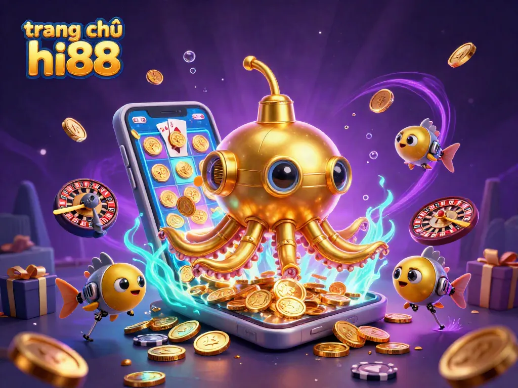 Experience thrilling gaming action on trang chủ hi88 with lively characters among golden coins and vibrant casino elements.