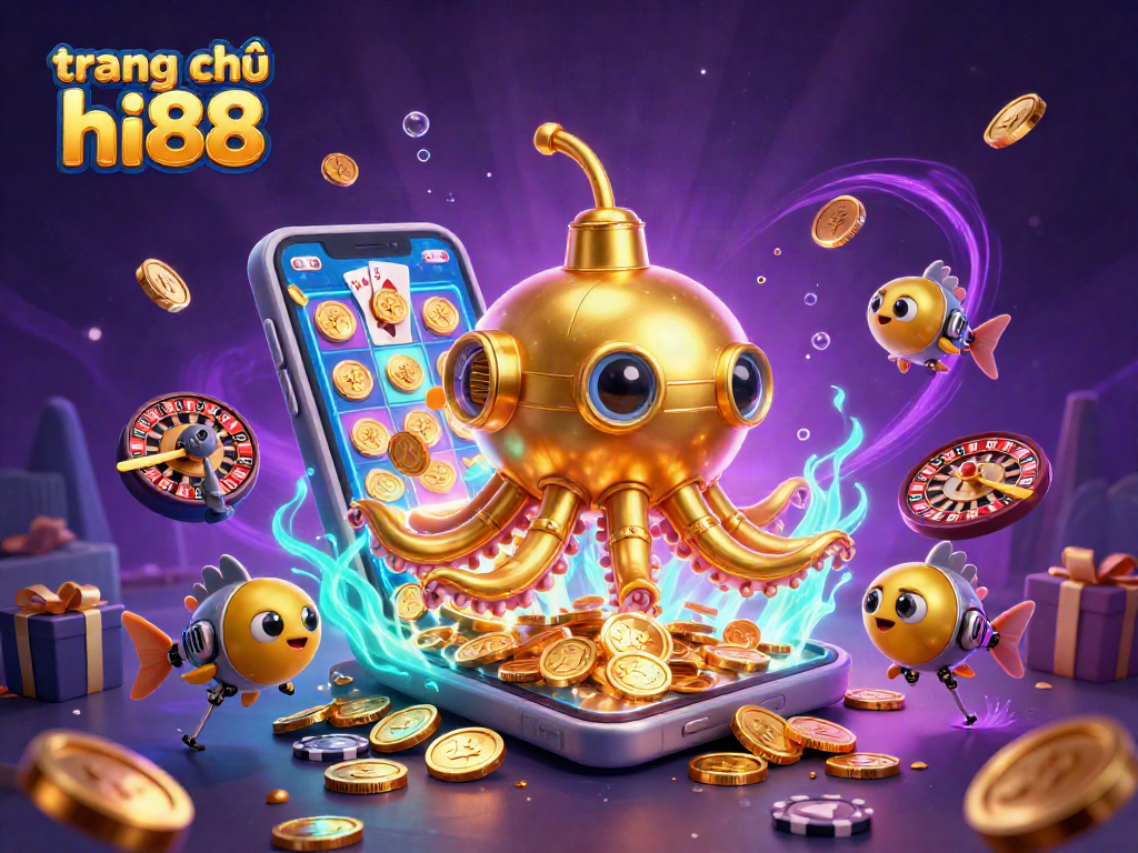 Experience thrilling gaming action on trang chủ hi88 with lively characters among golden coins and vibrant casino elements.