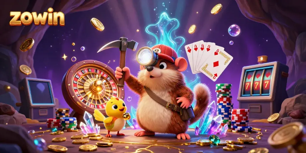 Join the treasure hunter mole in the dazzling Zowin casino adventure with gems and jackpots!