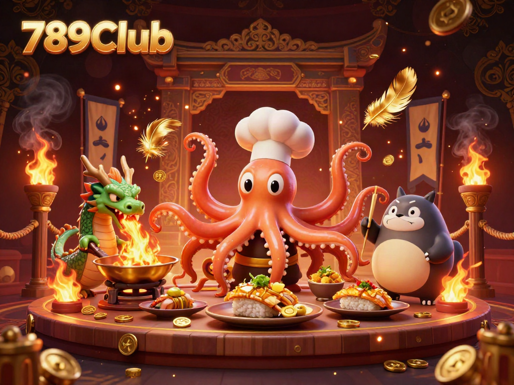 Engage in thrilling gaming at 789Club with a lively atmosphere of vibrant characters and rich casino elements.