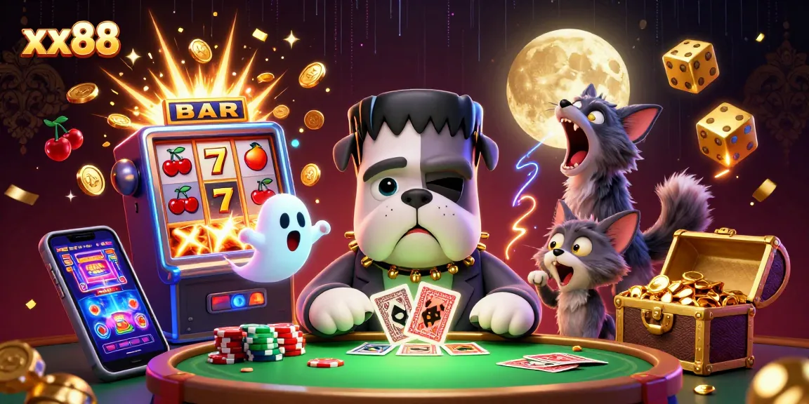 Experience thrilling gameplay at xx88 with a cartoon dog dealer, ghost mouse, and jackpot explosion.
