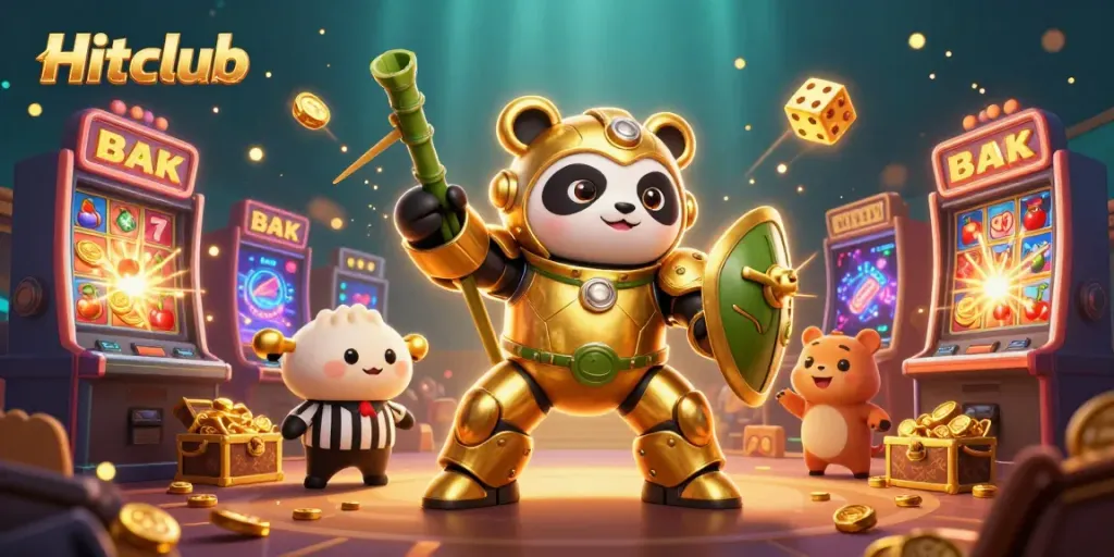 Experience the thrilling world of Hitclub with a dynamic 3D casino scene featuring action-packed characters and exciting game elements.