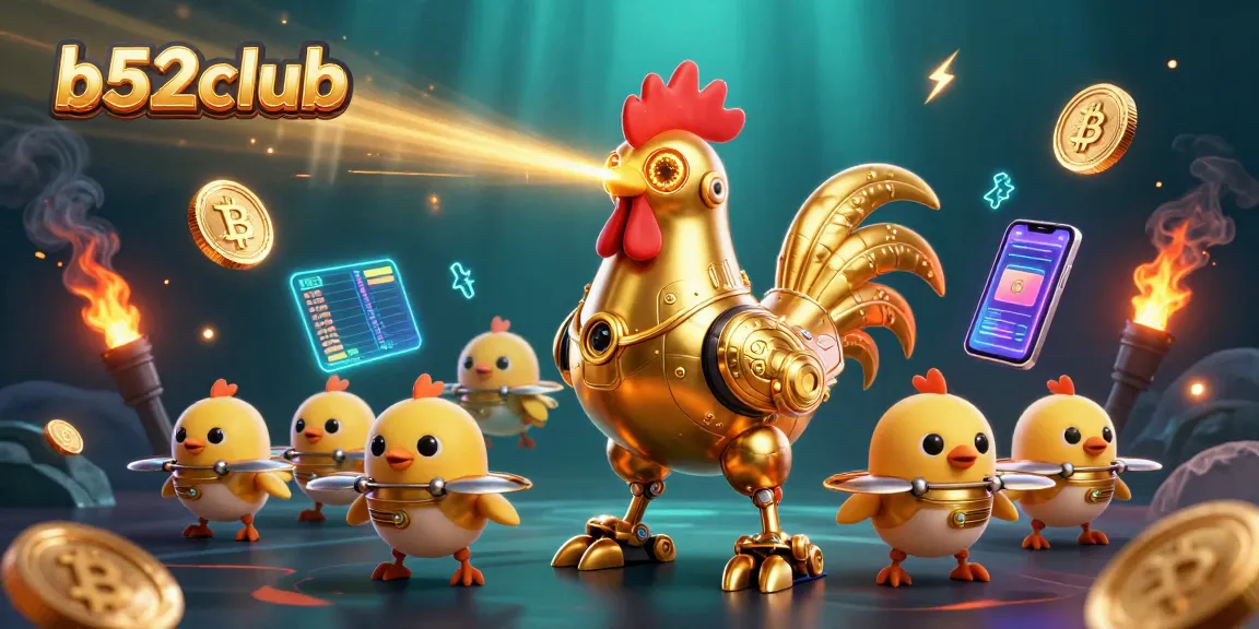 Engage with b52club's vibrant casino experience featuring golden characters and crypto elements.